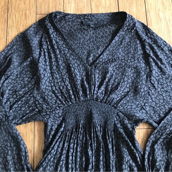 All Saints Animal Print Long Sleeve Mini Dress Asymmetrical Handkerchief Medium - Picture 3 of 7